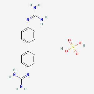molecular formula C14H18N6O4S B12800408 2-[4-[4-(Diaminomethylideneamino)phenyl]phenyl]guanidine;sulfuric acid CAS No. 6966-25-2