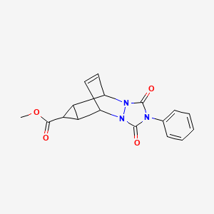 molecular formula C17H15N3O4 B12800451 5,7-Etheno-1H,5H-cyclopropa(d)(1,2,4)triazolo(1,2-a)pyridazine-6-carboxylic acid, 2,3,5a,6,6a,7-hexahydro-1,3-dioxo-2-phenyl-, methyl ester CAS No. 65138-04-7