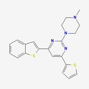 molecular formula C21H20N4S2 B12800458 Pyrimidine, 4-benzo(b)thien-2-yl-2-(4-methyl-1-piperazinyl)-6-(2-thienyl)- CAS No. 129224-87-9