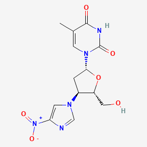 molecular formula C13H15N5O6 B12800516 Thymidine, 3'-deoxy-3'-(4-nitro-1H-imidazol-1-yl)- CAS No. 132149-50-9
