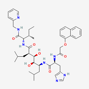 molecular formula C43H59N7O7 B12800683 1H-Imidazole-4-propanamide, N-(2,3-dihydroxy-6-methyl-1-(2-methylpropyl)-4-(((2-methyl-1-(((2-pyridinylmethyl)amino)carbonyl)butyl)amino)carbonyl)heptyl)-alpha-(((1-naphthalenyloxy)acetyl)amino)-, (1S-(1R*(R*),2S*,3S*,4S*(1R*,2R*)))- CAS No. 134483-83-3