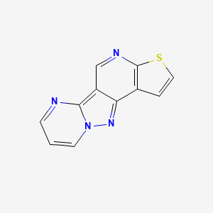 molecular formula C11H6N4S B12800736 5-thia-7,11,15,16-tetrazatetracyclo[7.7.0.02,6.010,15]hexadeca-1(16),2(6),3,7,9,11,13-heptaene CAS No. 70661-49-3