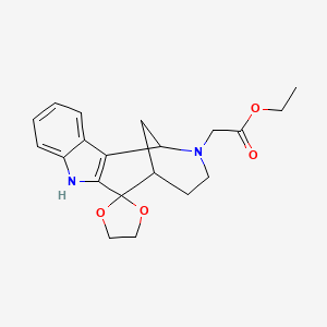 molecular formula C20H24N2O4 B12800743 Ethyl 2-spiro[1,3-dioxolane-2,11'-9,15-diazatetracyclo[10.3.1.02,10.03,8]hexadeca-2(10),3,5,7-tetraene]-15'-ylacetate CAS No. 33080-10-3