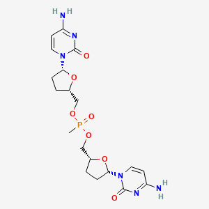 molecular formula C19H27N6O7P B12800842 Cytidine, P,2',3'-trideoxy-P-methylcytidylyl-(5'.5')-2',3'-dideoxy- CAS No. 131293-24-8