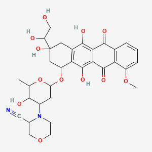 molecular formula C32H36N2O12 B12800877 10-((3-((R)-3-Cyano-4-morpholinyl)-2,3,6-trideoxy-alpha-L-lyxo-hexopyranosyl)oxy)-8-(1,2-dihydroxyethyl)-7,8,9,10-tetrahydro-6,8,11-trihydroxy-1-methoxy-5,12-naphthacenedione CAS No. 89164-77-2