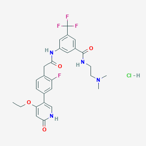 molecular formula C27H29ClF4N4O4 B12800951 N-[2-(dimethylamino)ethyl]-3-[[2-[4-(4-ethoxy-6-oxo-1H-pyridin-3-yl)-2-fluorophenyl]acetyl]amino]-5-(trifluoromethyl)benzamide;hydrochloride 