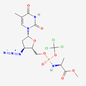 molecular formula C15H20Cl3N6O8P B12800969 3'-Azido-2',3'-dideoxy-5'-(trichloroethyl (methyl,L-alaninyl)) phosphoramidate CAS No. 130829-12-8
