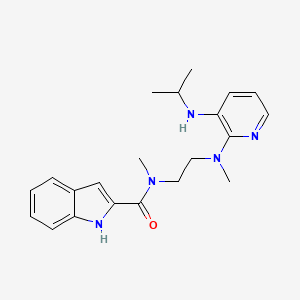 molecular formula C21H27N5O B12800975 1H-Indole-2-carboxamide, N-methyl-N-(2-(methyl(3-((1-methylethyl)amino)-2-pyridinyl)amino)ethyl)- CAS No. 136817-09-9