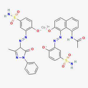 molecular formula C34H28CoN9O9S2 B12801009 Cobaltate(1-), (N-(8-((5-(aminosulfonyl)-2-(hydroxy-kappaO)phenyl)azo-kappaN1)-7-(hydroxy-kappaO)-1-naphthalenyl)acetamidato(2-))(3-((4,5-dihydro-3-methyl-5-(oxo-kappaO)-1-phenyl-1H-pyrazol-4-yl)azo-kappaN1)-4-(hydroxy-kappaO)benzenesulfonamid CAS No. 68239-47-4
