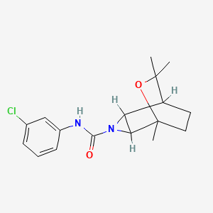 molecular formula C17H21ClN2O2 B12801065 N-(3-Chlorophenyl)-5,7,7-trimethyl-6-oxa-3-azatricyclo(3.2.2.0(sup 2,4))nonane-3-carboxamide CAS No. 82872-87-5