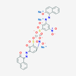 molecular formula C32H16CrN6O14S2.3Na<br>C32H16CrN6Na3O14S2 B12801119 Chromate(3-), bis(2-(hydroxy-kappaO)-3-((2-(hydroxy-kappaO)-1-naphthalenyl)azo-kappaN1)-5-nitrobenzenesulfonato(3-))-, trisodium CAS No. 75199-06-3