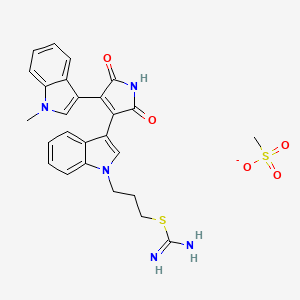 molecular formula C26H26N5O5S2- B12801177 Methanesulfonate;3-[3-[4-(1-methylindol-3-yl)-2,5-dioxopyrrol-3-yl]indol-1-yl]propyl carbamimidothioate 