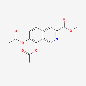molecular formula C15H13NO6 B12801185 Methyl 7,8-bis(acetyloxy)-3-isoquinolinecarboxylate CAS No. 142822-86-4
