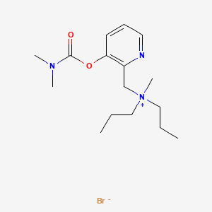 molecular formula C16H28BrN3O2 B12801196 Ammonium, dipropyl((3-hydroxy-2-pyridyl)methyl)methyl-, bromide, dimethylcarbamate (ester), hydrate CAS No. 72017-51-7
