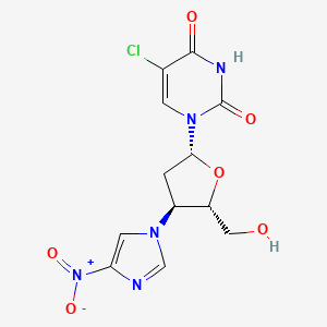 molecular formula C12H12ClN5O6 B12801212 Uridine, 5-chloro-2',3'-dideoxy-3'-(4-nitro-1H-imidazol-1-yl)- CAS No. 132149-52-1