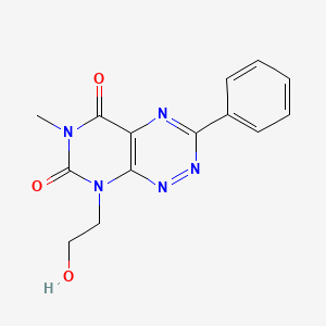 molecular formula C14H13N5O3 B12801257 Pyrimido(5,4-e)-1,2,4-triazine-5,7(6H,8H)-dione, 8-(2-hydroxyethyl)-6-methyl-3-phenyl- CAS No. 42285-89-2