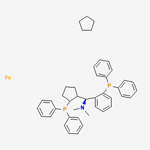 molecular formula C43H49FeNP2 B12801278 Ferrocene, 1-[(R)-(dimethylamino)[2-(diphenylphosphino)phenyl]methyl]-2-(diphenylphosphino)-, (2S)- 