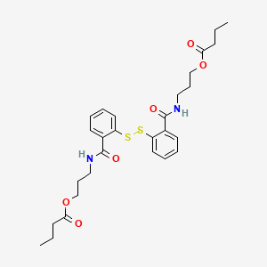 molecular formula C28H36N2O6S2 B12801355 Butanoic acid, dithiobis(2,1-phenylenecarbonylimino-3,1-propanediyl) ester CAS No. 88848-49-1