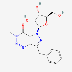 molecular formula C17H19N5O5 B12801525 7-Benzyl-3-methyl-N5-beta-D-ribofuranosylpyrazolo(4,3-d)-1,2,3-triazin-4-one CAS No. 138787-11-8