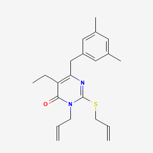 molecular formula C21H26N2OS B12801577 4(3H)-Pyrimidinone, 6-((3,5-dimethylphenyl)methyl)-5-ethyl-3-(2-propenyl)-2-(2-propenylthio)- CAS No. 199852-51-2