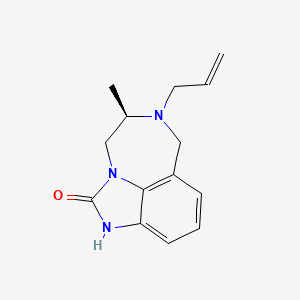 molecular formula C14H17N3O B12801608 Imidazo(4,5,1-jk)(1,4)benzodiazepin-2(1H)-one, 4,5,6,7-tetrahydro-5-methyl-6-(2-propenyl)-, (R)- CAS No. 126233-92-9