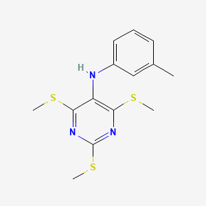 molecular formula C14H17N3S3 B12801744 N-(3-Methylphenyl)-2,4,6-tris(methylthio)-5-pyrimidinamine CAS No. 93898-41-0