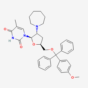 molecular formula C36H41N3O5 B12801746 Uridine, 2',3'-dideoxy-2'-(hexahydro-1H-azepin-1-yl)-5'-O-((4-methoxyphenyl)diphenylmethyl)-5-methyl- CAS No. 134963-40-9