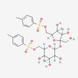 molecular formula C26H34O15S2 B12801912 Hexopyranoside, 6-O-((4-methylphenyl)sulfonyl)-2-hexulofuranosyl, 6-(4-methylbenzenesulfonate) CAS No. 33428-71-6