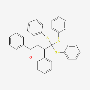 molecular formula C34H28OS3 B12802069 1,3-Diphenyl-4,4,4-tris(phenylthio)-1-butanone CAS No. 56003-69-1