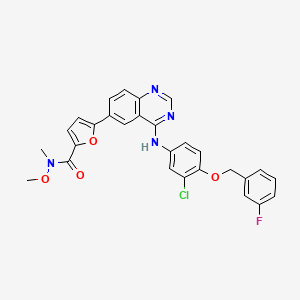 molecular formula C28H22ClFN4O4 B12802129 5-(4-((3-chloro-4-((3-fluorobenzyl)oxy)phenyl)amino)quinazolin-6-yl)-N-methoxy-N-methylfuran-2-carboxamide 