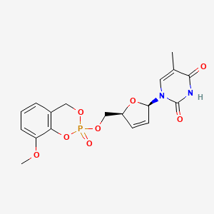 molecular formula C18H19N2O8P B12802164 Thymidine, 2',3'-didehydro-3'-deoxy-5'-O-(8-methoxy-2-oxido-4H-1,3,2-benzodioxaphosphorin-2-yl)- CAS No. 201165-99-3