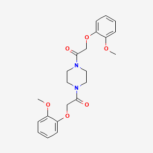 molecular formula C22H26N2O6 B12802189 Piperazine, 1,4-bis((2-methoxyphenoxy)acetyl)- CAS No. 2884-28-8