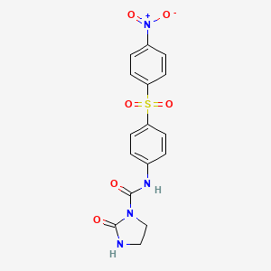 molecular formula C16H14N4O6S B12802287 N-(4-((4-(Hydroxy(oxido)amino)phenyl)sulfonyl)phenyl)-2-oxo-1-imidazolidinecarboxamide CAS No. 60515-87-9