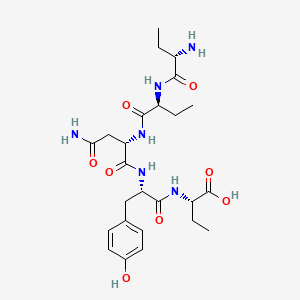 molecular formula C25H38N6O8 B12802441 Butanoic acid, L-2-aminobutanoyl-L-2-aminobutanoyl-L-asparaginyl-L-tyrosyl-L-2-amino- CAS No. 123951-92-8