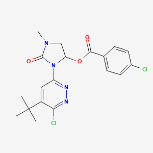 molecular formula C19H20Cl2N4O3 B12802457 Benzoic acid, 4-chloro-, 3-(6-chloro-5-(1,1-dimethylethyl)-3-pyridazinyl)-1-methyl-2-oxo-4-imidazolidinyl ester CAS No. 103287-17-8