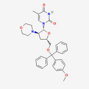 molecular formula C34H37N3O6 B12802580 Uridine, 2',3'-dideoxy-5'-O-((4-methoxyphenyl)diphenylmethyl)-5-methyl-2'-(4-morpholinyl)- CAS No. 134935-02-7
