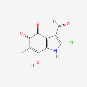 molecular formula C10H6ClNO4 B12802601 2-chloro-7-hydroxy-6-methyl-4,5-dioxo-1H-indole-3-carbaldehyde CAS No. 73355-44-9