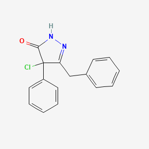 molecular formula C16H13ClN2O B12802641 3-benzyl-4-chloro-4-phenyl-1H-pyrazol-5-one CAS No. 13051-04-2