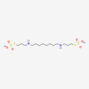 molecular formula C14H32N2O6S4 B12802657 S-(3-((8-((3-((Hydroxy(dioxido)sulfanyl)thio)propyl)amino)octyl)amino)propyl) hydrogen thiosulfate CAS No. 35871-57-9