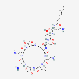 molecular formula C50H93N15O15 B12802697 N-[4-amino-1-[[3-hydroxy-1-[[3-hydroxy-1-oxo-1-[[6,9,18-tris(2-aminoethyl)-3,12-bis(1-hydroxyethyl)-15-(2-methylpropyl)-2,5,8,11,14,17,20-heptaoxo-1,4,7,10,13,16,19-heptazacyclotricos-21-yl]amino]propan-2-yl]amino]-1-oxobutan-2-yl]amino]-1-oxobutan-2-yl]-6-methyloctanamide CAS No. 1404-29-1