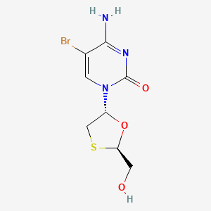 molecular formula C8H10BrN3O3S B12802702 2(1H)-Pyrimidinone, 4-amino-5-bromo-1-(2-(hydroxymethyl)-1,3-oxathiolan-5-yl)-, (2R-trans)- CAS No. 145986-30-7