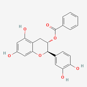 molecular formula C22H18O7 B12802804 2H-1-Benzopyran-3,5,7-triol, 2-(3,4-dihydroxyphenyl)-3,4-dihydro-,3-benzoate, (2R-trans)- CAS No. 71634-84-9