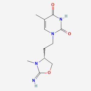 molecular formula C11H16N4O3 B12802818 2,4(1H,3H)-Pyrimidinedione, 1-(2-(2-imino-3-methyl-4-oxazolidinyl)ethyl)-5-methyl-, (R)- CAS No. 131652-76-1