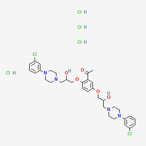molecular formula C34H46Cl6N4O5 B12802886 Ethanone, 1-(2,5-bis(3-(4-(3-chlorophenyl)-1-piperazinyl)-2-hydroxypropoxy)phenyl)-, tetrahydrochloride CAS No. 87049-25-0