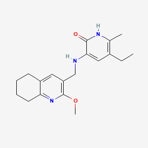molecular formula C19H25N3O2 B12802956 2(1H)-Pyridinone, 5-ethyl-6-methyl-3-(((5,6,7,8-tetrahydro-2-methoxy-3-quinolinyl)methyl)amino)- CAS No. 145902-00-7
