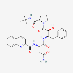 molecular formula C33H40N6O6 B12803032 N^2-(2-Quinolinylcarbonyl)-L-asparaginyl-(2S,3S)-2-hydroxy-4-phenyl-3-aminobutanoyl-N-(1,1-dimethylethyl)-L-prolinamide CAS No. 144830-08-0