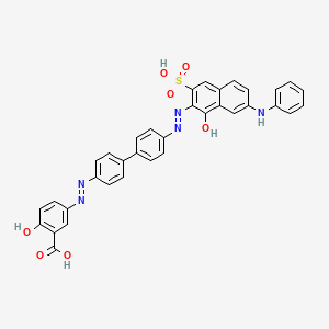 molecular formula C35H25N5O7S B12803055 Benzoic acid, 2-hydroxy-5-((4'-((1-hydroxy-7-(phenylamino)-3-sulfo-2-naphthalenyl)azo)(1,1'-biphenyl)-4-yl)azo)-, disodium salt CAS No. 6247-51-4
