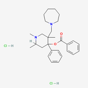 molecular formula C28H40Cl2N2O2 B12803244 4-Piperidinol, 5-(hexahydro-1H-azepinylmethyl)-4-phenyl-1,2,5-trimethyl-, benzoate, dihydrochloride CAS No. 28143-75-1
