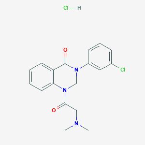 molecular formula C18H19Cl2N3O2 B12803246 4(1H)-Quinazolinone, 2,3-dihydro-3-(m-chlorophenyl)-1-(dimethylaminoacetyl)-, hydrochloride CAS No. 20887-31-4