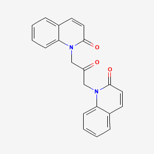 molecular formula C21H16N2O3 B12803405 2(1H)-Quinolinone, 1,1'-(2-oxo-1,3-propanediyl)bis- CAS No. 55170-66-6